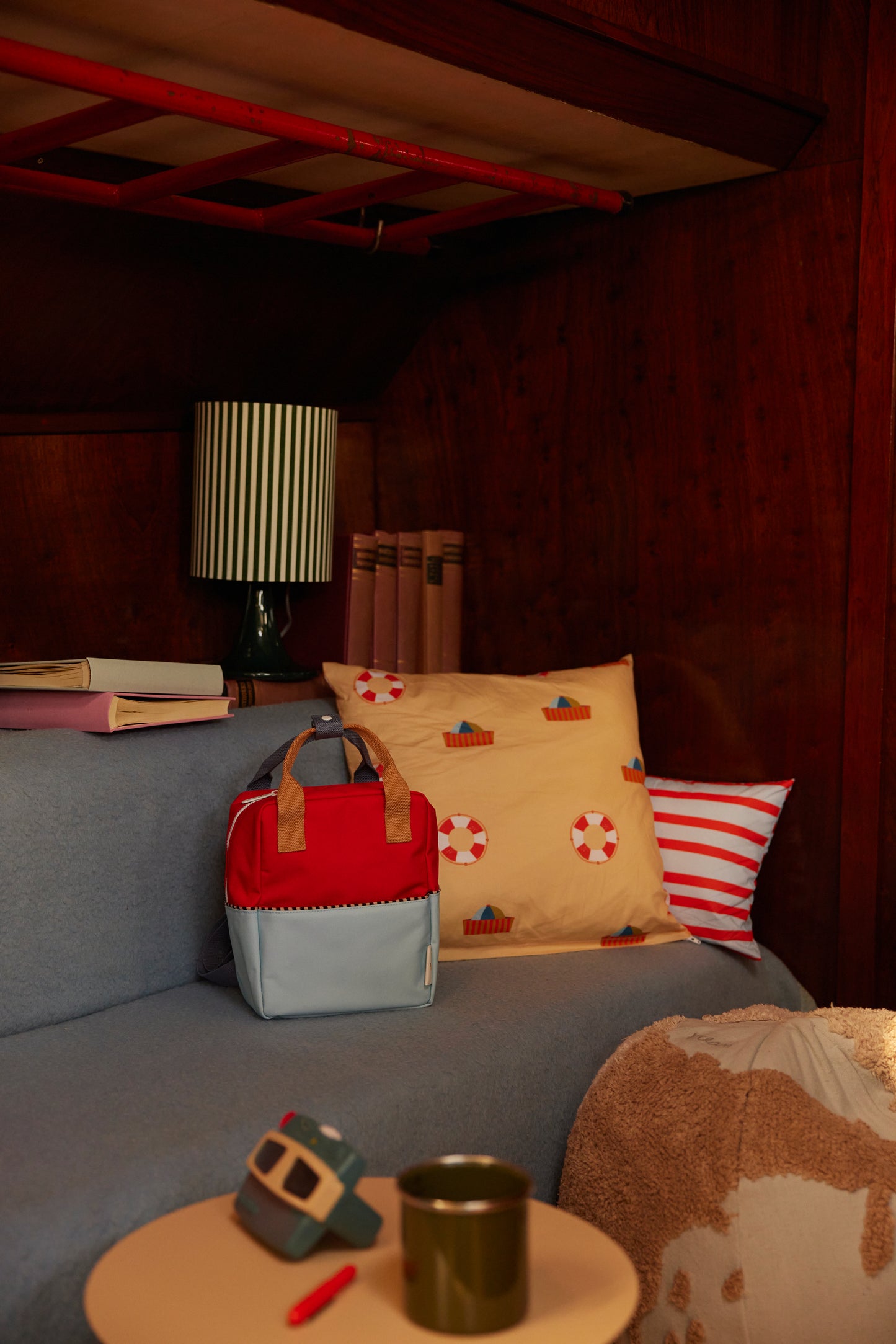 Sticky Lemon Colorblock亮紅+海水藍小號後背包