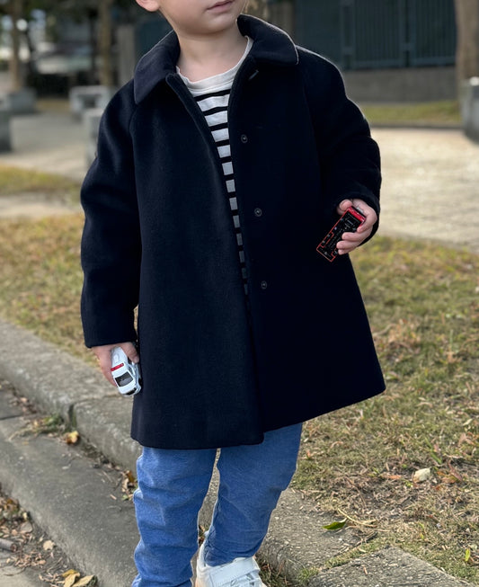 Marelle皇家藍鐘型圓領羊毛大衣