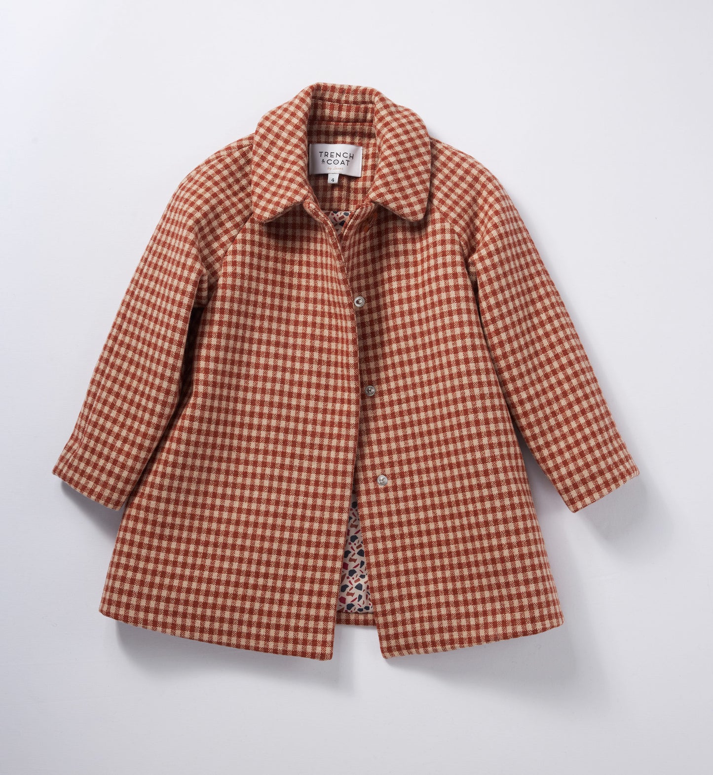 Marelle紅格子鐘型圓領羊毛大衣