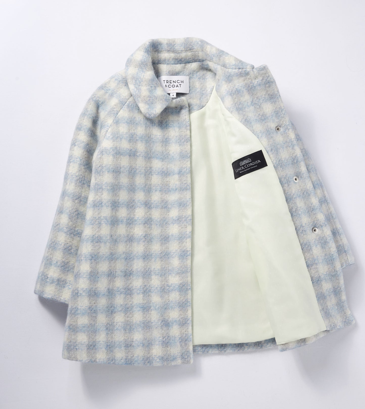 Marelle白藍格紋鐘型圓領羊毛大衣