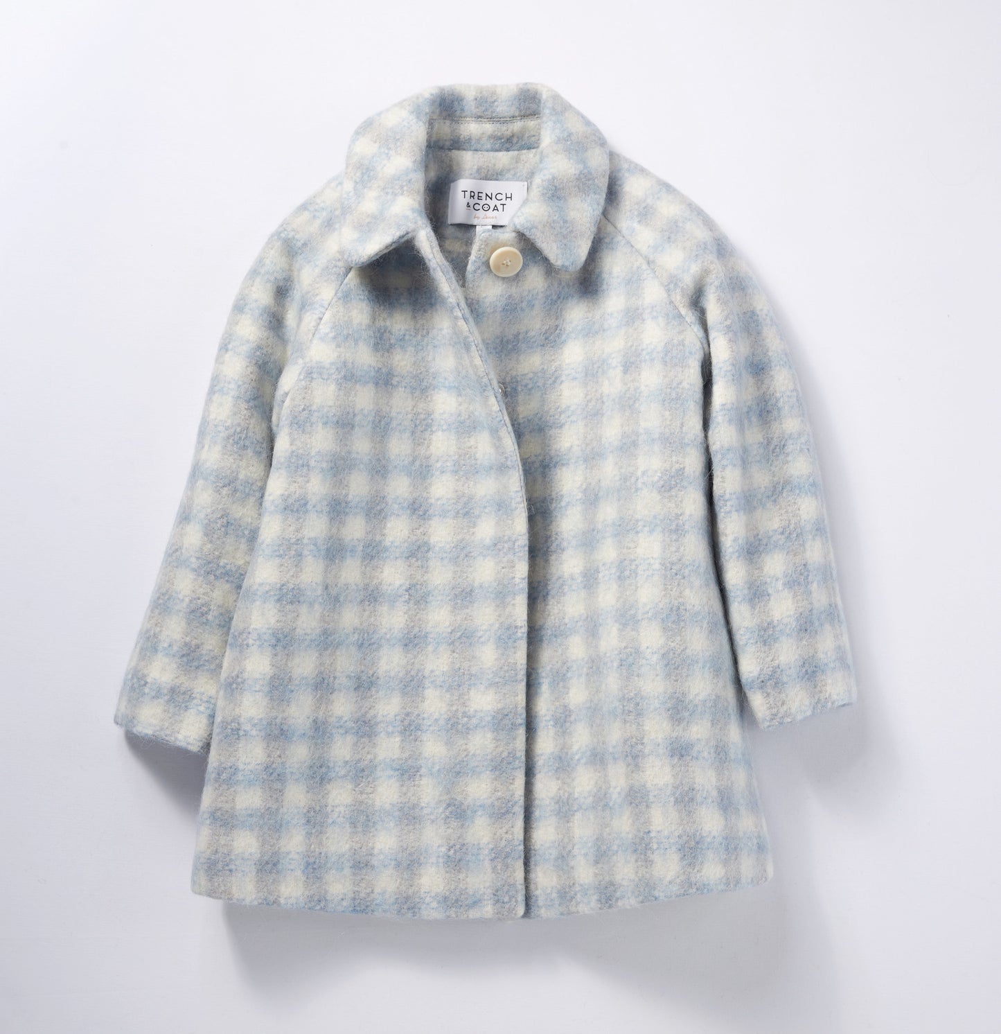 Marelle白藍格紋鐘型圓領羊毛大衣