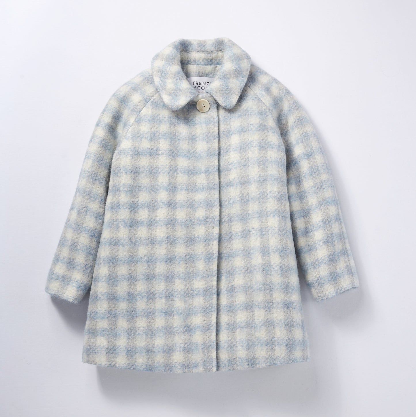 Marelle白藍格紋鐘型圓領羊毛大衣