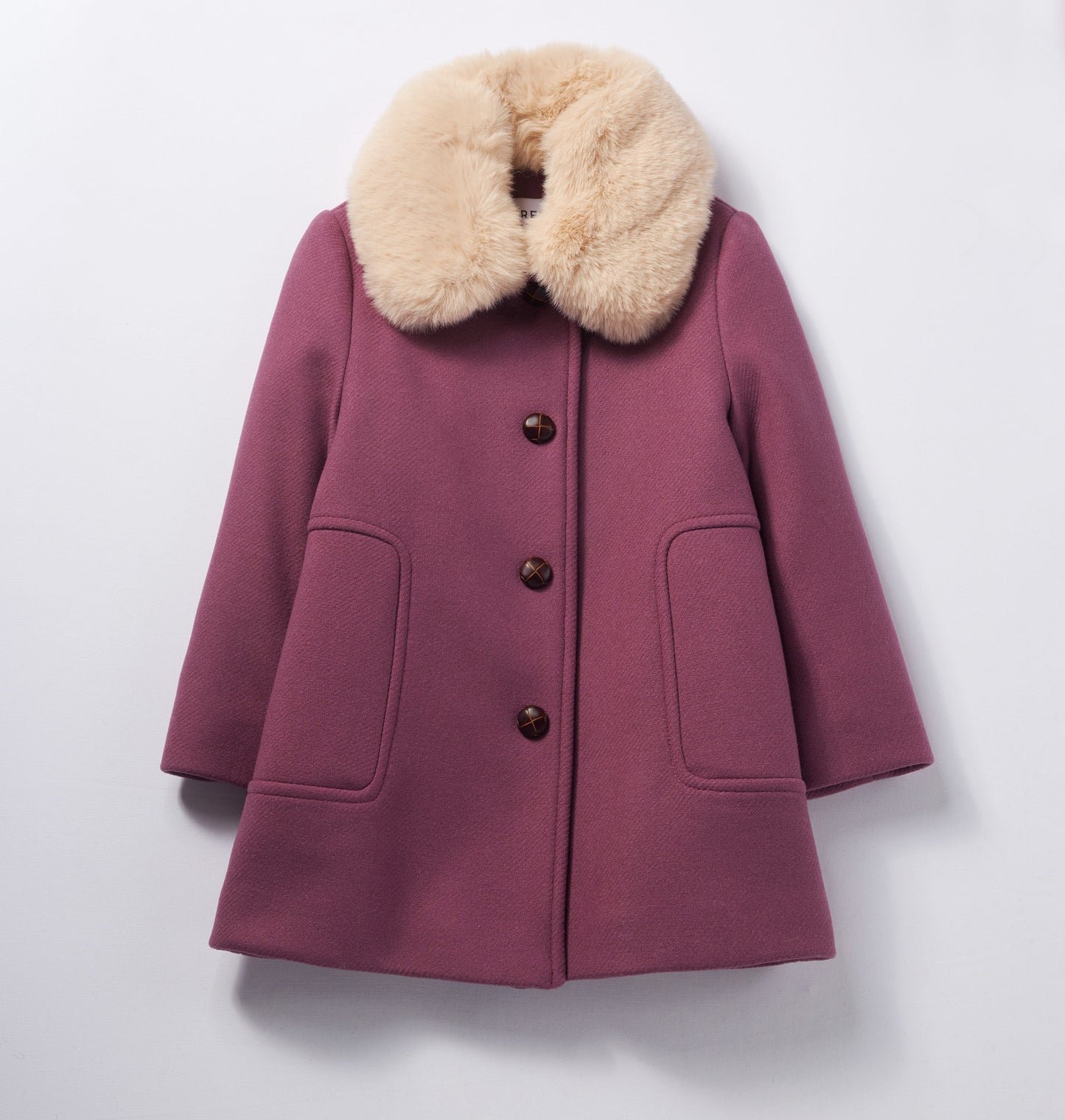 Poupette莓果紅綠經典毛領羊毛大衣