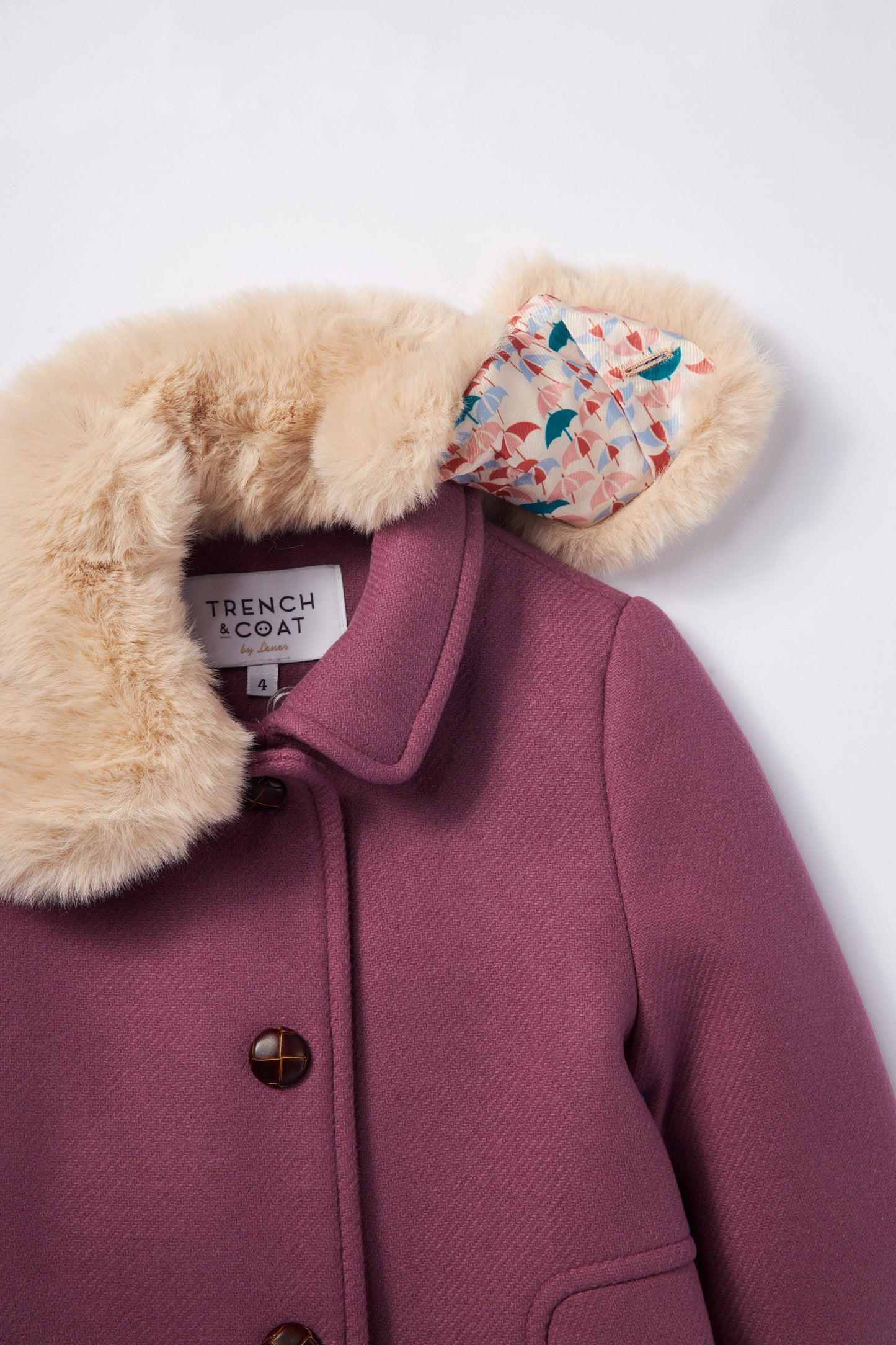 Poupette莓果紅綠經典毛領羊毛大衣