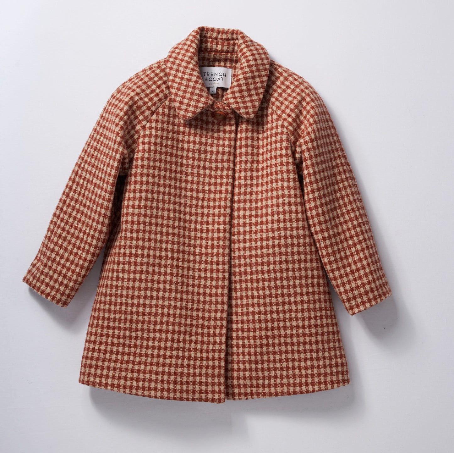 Marelle紅格子鐘型圓領羊毛大衣