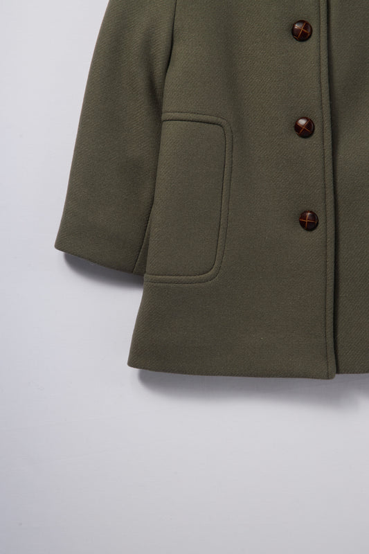 Poupette鼠尾草綠經典毛領羊毛大衣