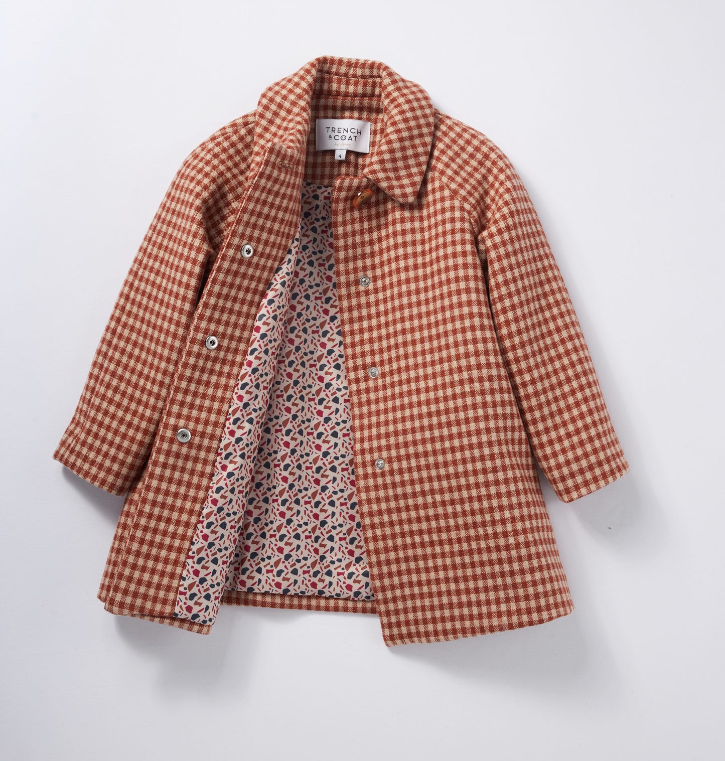 Marelle紅格子鐘型圓領羊毛大衣