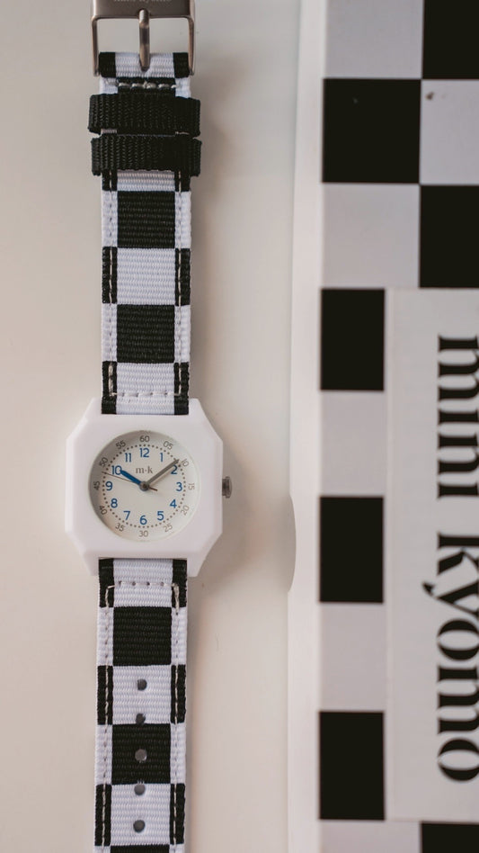 全球獨家 Coucou Goods x Mini Kyomo 西洋棋盤黑白腕錶