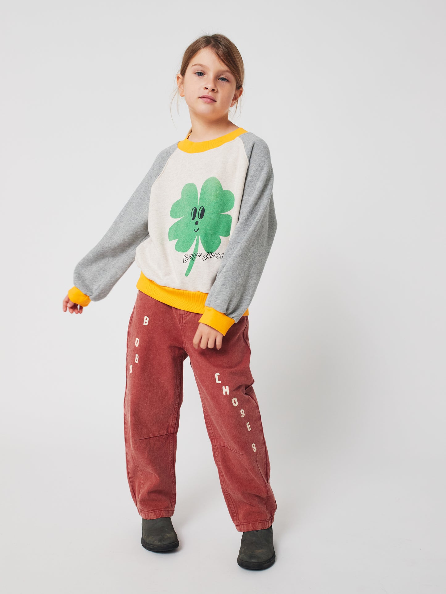 幸運草百分百有機純棉刷毛長袖棒球大學Ｔ