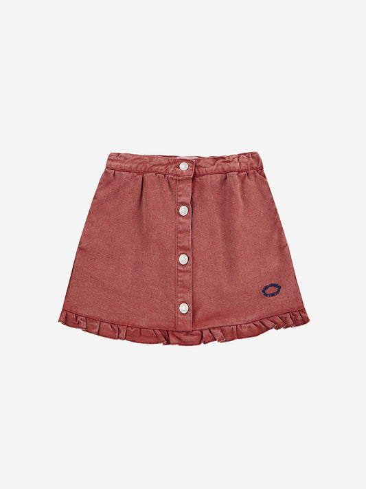 Tic Tac Toe磚紅丹寧荷葉邊牛仔短裙