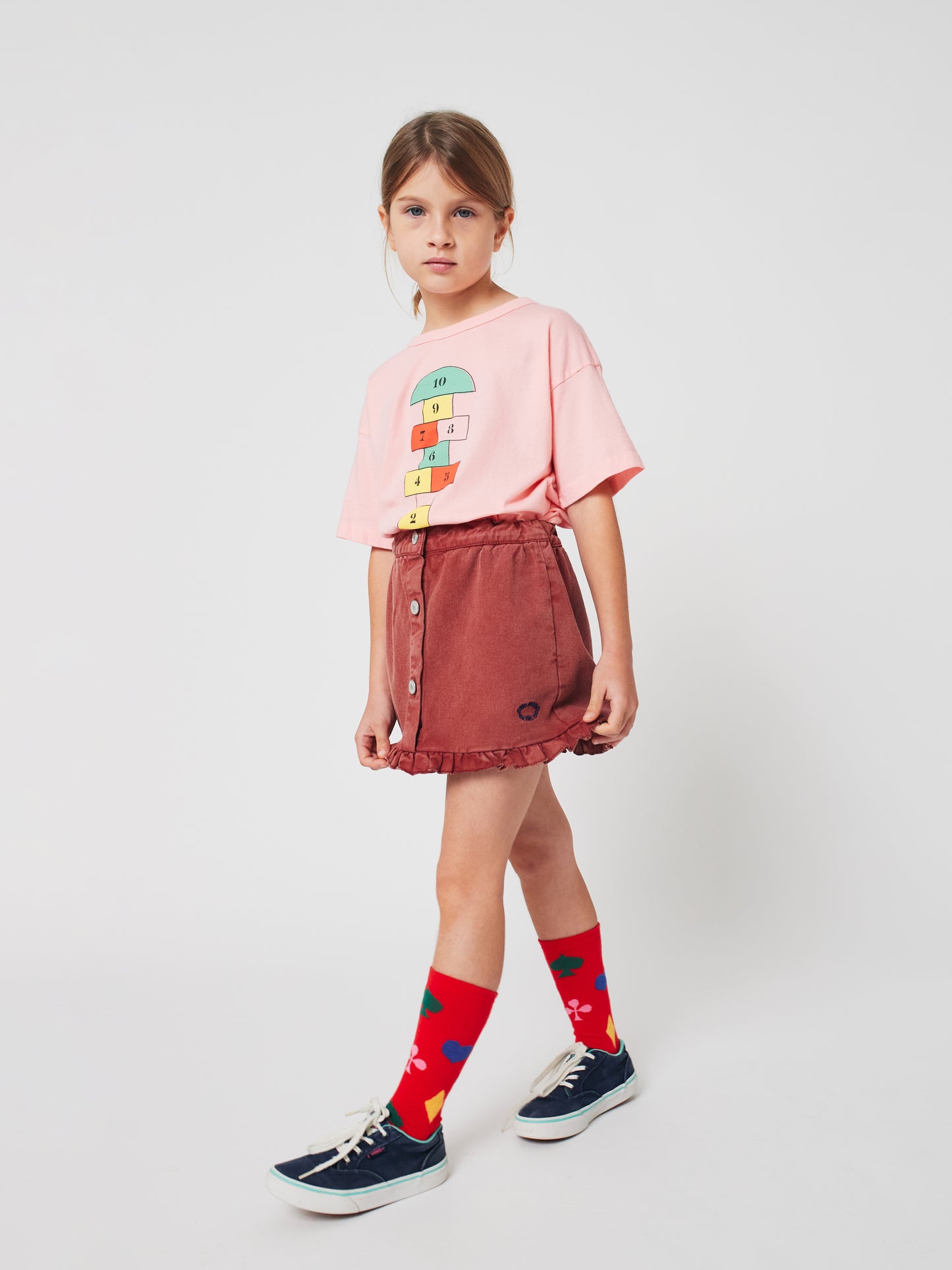 Tic Tac Toe磚紅丹寧荷葉邊牛仔短裙