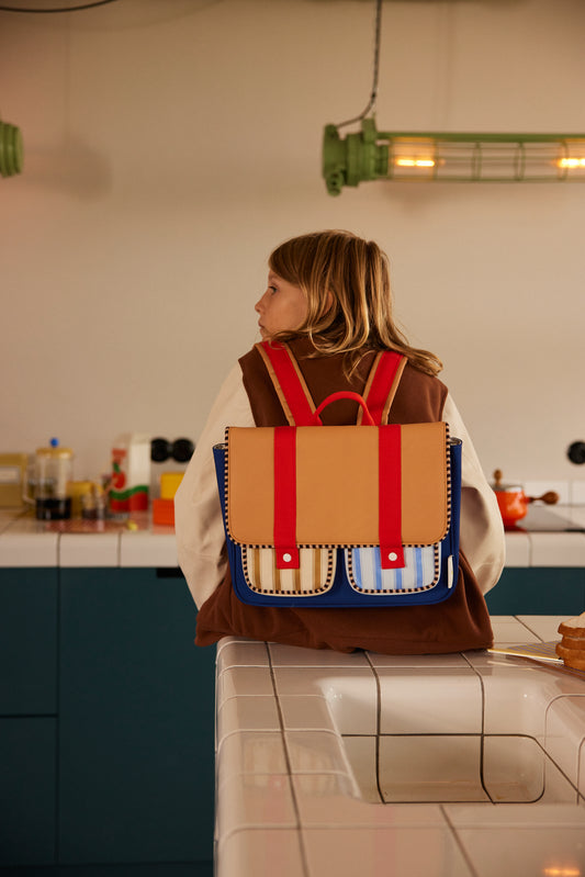 Sticky Lemon Wonders 卡其海軍藍橫式後背書包