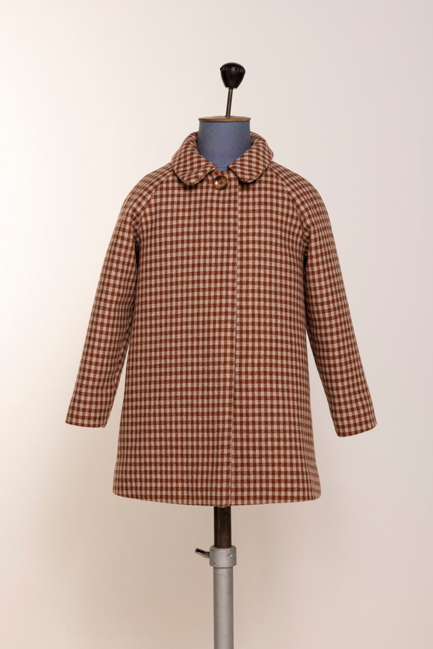 Marelle紅格子鐘型圓領羊毛大衣