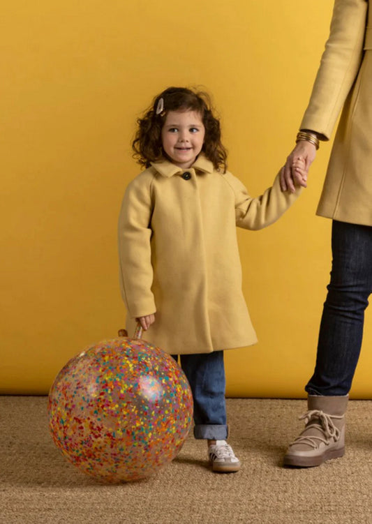 Marelle蛋黃色鐘型圓領羊毛大衣